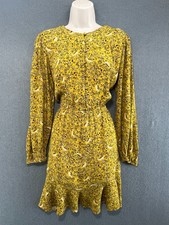 M&S Mustard Floral Mini Dress Boho Cottagecore Autumn Women’s 12