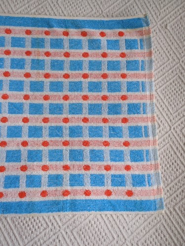 Vintage Hand Towel Orange Blue Spots Squares Geometric Mid Century 60s 70s - Picture 8 of 19