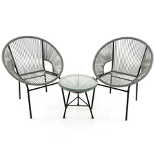 3PCS Acapulco Chair Set Wicker Conversation Bistro Set w/Tempered Glass Table
