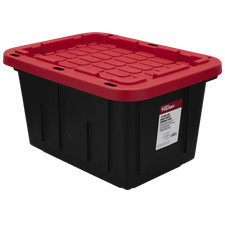 Heavy Duty 12 Gallon Plastic Storage Bin with Snap Lid Black and Red