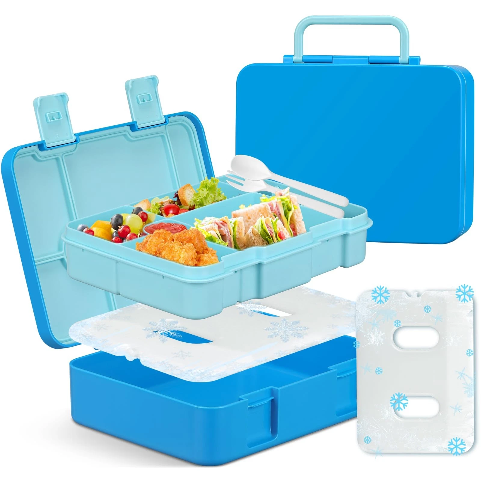 Chill Bento Lunch Box for Kids Adult with Ice Pack,6-Compartment Reusable Lea...