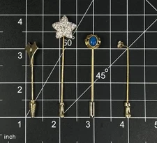 Bundle of 4 Lapel Stick Pins 1/20 12K GF Gold Tone Faux Stones Accessory Jewelry