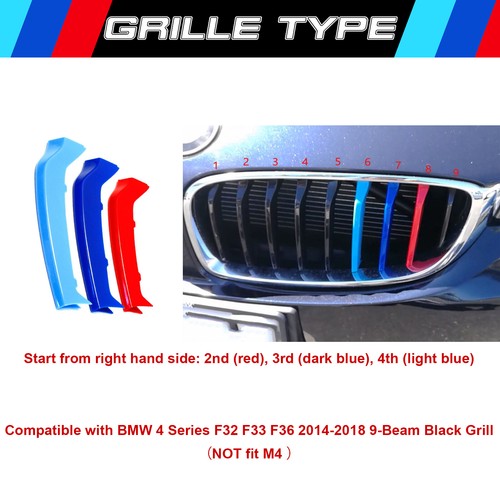 M-Colored Strips Kidney Grille Insert Trim for BMW 4 Series 2014+ Black 9 Beams - Bild 3 von 11