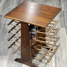 Vtg Magazine Rack Wood 4 Tier Side Table Spindle Record Holder Bucciarelli MCM