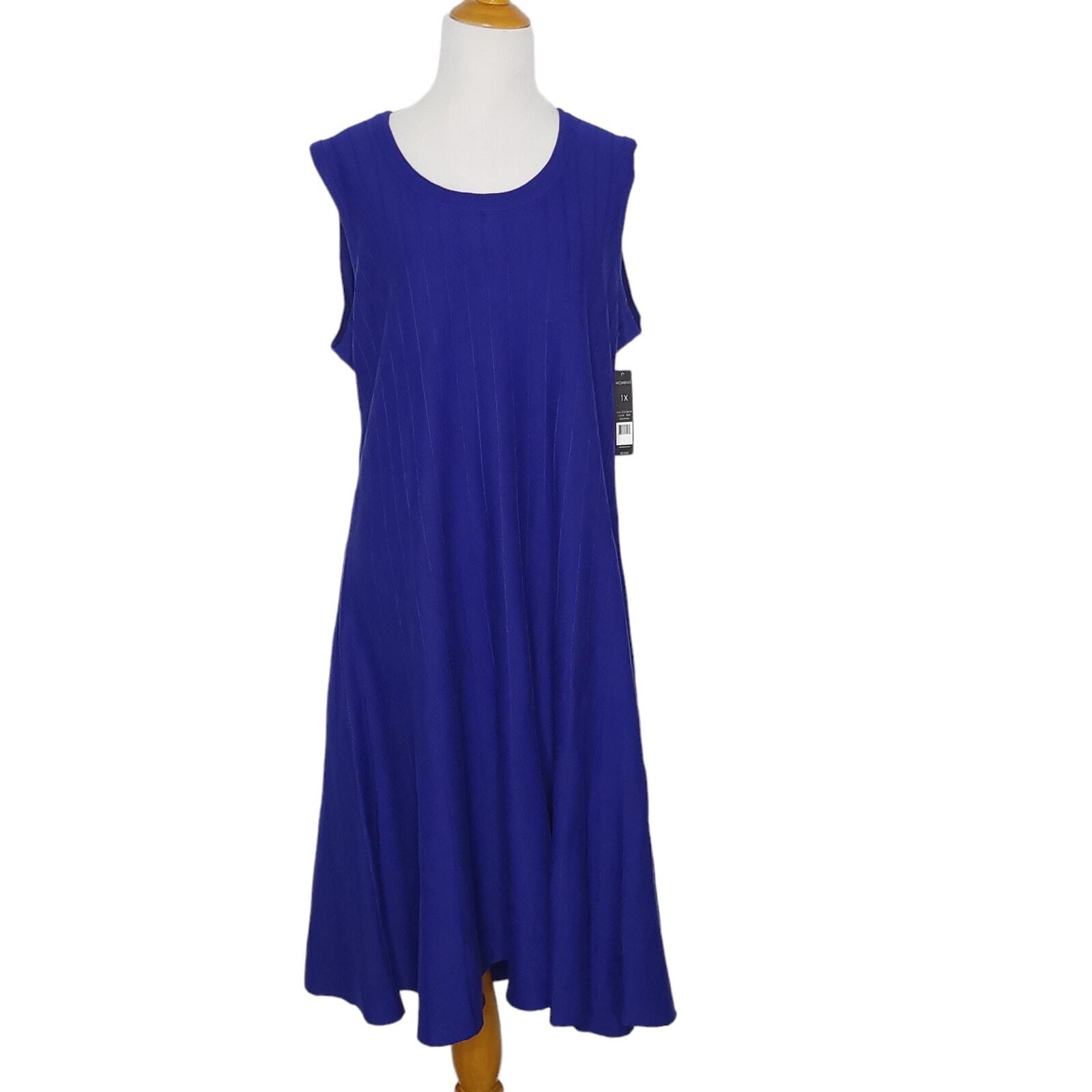 NEW Nic + Zoe Twirl Dress Knit Blue Fit Flare Sleeveless Vertical Seams Women 1X