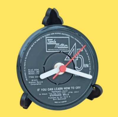 STEPHANIE MILLS CLOCK Side Table Desk Top Upcycled MOTOWN Vinyl Record Size 4''