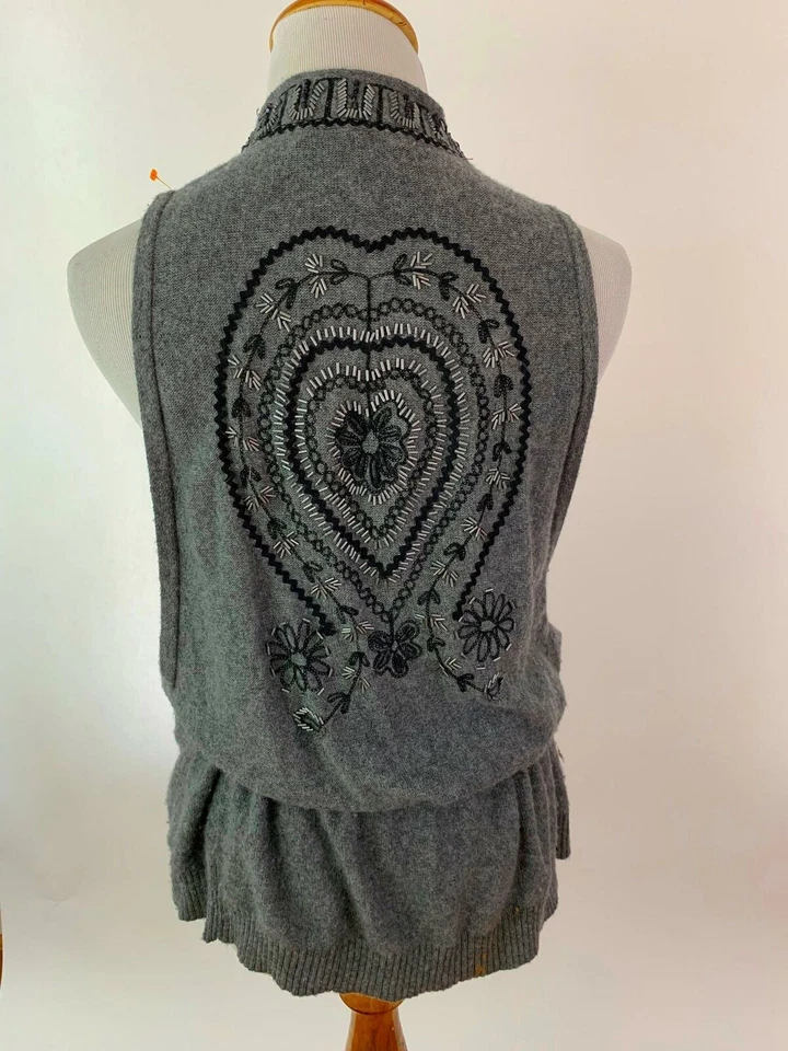NANETTE LEPORE anthropologie gray beaded long vest drawstring waist S - Image 3 of 4