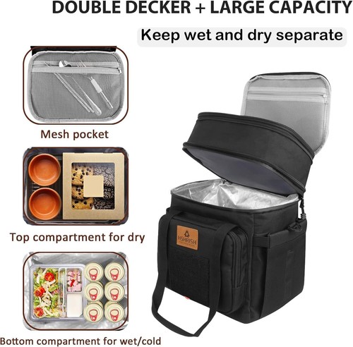 Tactical Insulated Lunch Bag, Expandable Cooler for Outdoor Use, Black - Picture 2 of 24