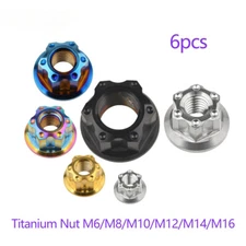 6pcs Titanium Nut M6 M8 M10 M12 M14 M16 Ti Flange Nuts for Motorcycle Rear Axle