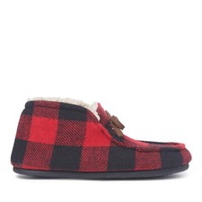 DF by Dearfoams Kids Plaid or Twill Bootie with Tie slippers, Red Plaid, 4-5