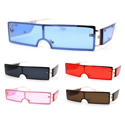 Mono Block Narrow Rectangle Cyclops Lens Metal Rim Sunglasses