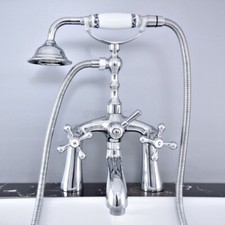 Deck Mount Polished Chrome Brass Bathtub Clawfoot Faucet Mixer Tap w/Hand Shower