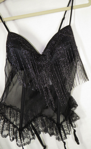Vintage Secret Treasures Sexy Black Bustier, Metallic Fringe, Thong, Size M - Picture 7 of 15