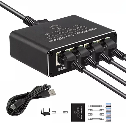 LAN Splitter 1 auf 4 High Speed 1000Mbps LAN-Netzwerk Switch 4 Port RJ45 Switch