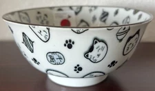 Lucky Cat Ramen Rice 6" x 3" Blue & White Bowl Made in Japan NWT!