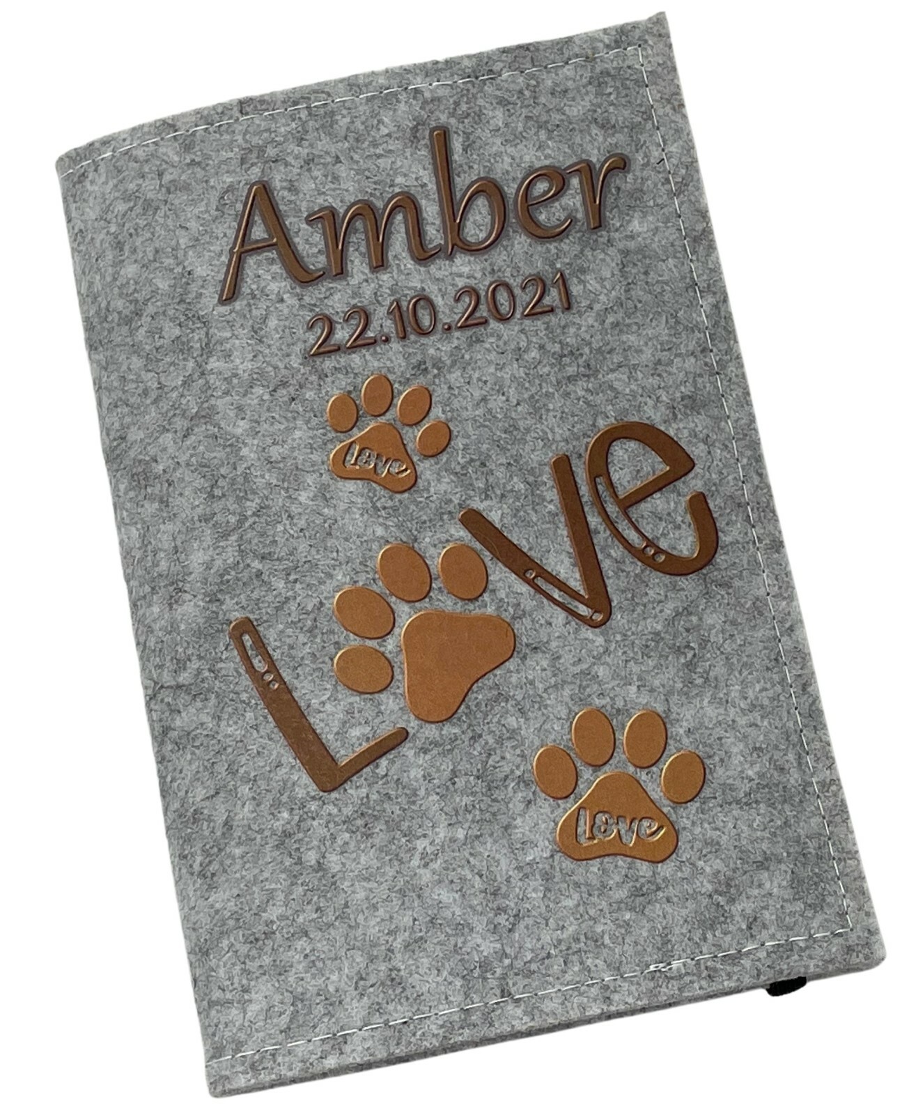 Funda de identificación de mascota personalizada EU pasaporte de vacunación perro gato nombre Love marrón
