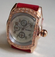 Men Stone Rose Gold Finish Red Silicone Band Fashion Dressy Hip Hop Watch