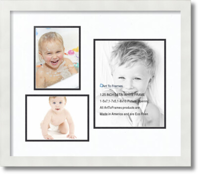 ArtToFrames Collage Mat Picture Photo Frame 3 Openings in Satin White 1127