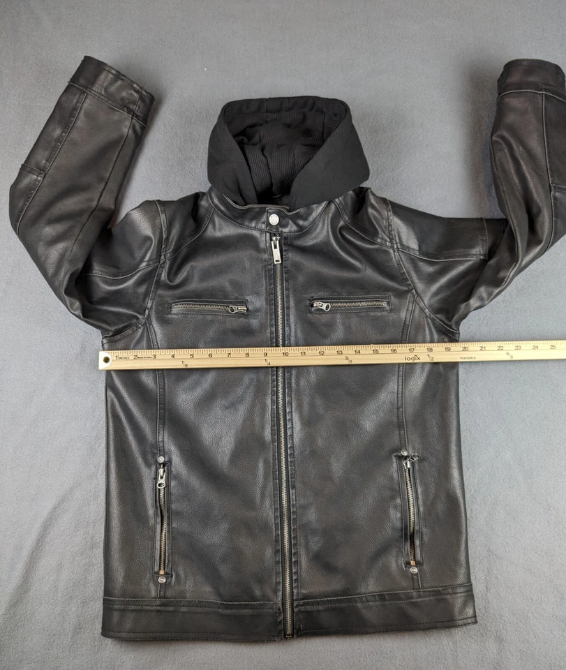 Chaqueta de cuero negra remachada con capucha de jersey extraíble para mujer talla XL Foto 4 de 4