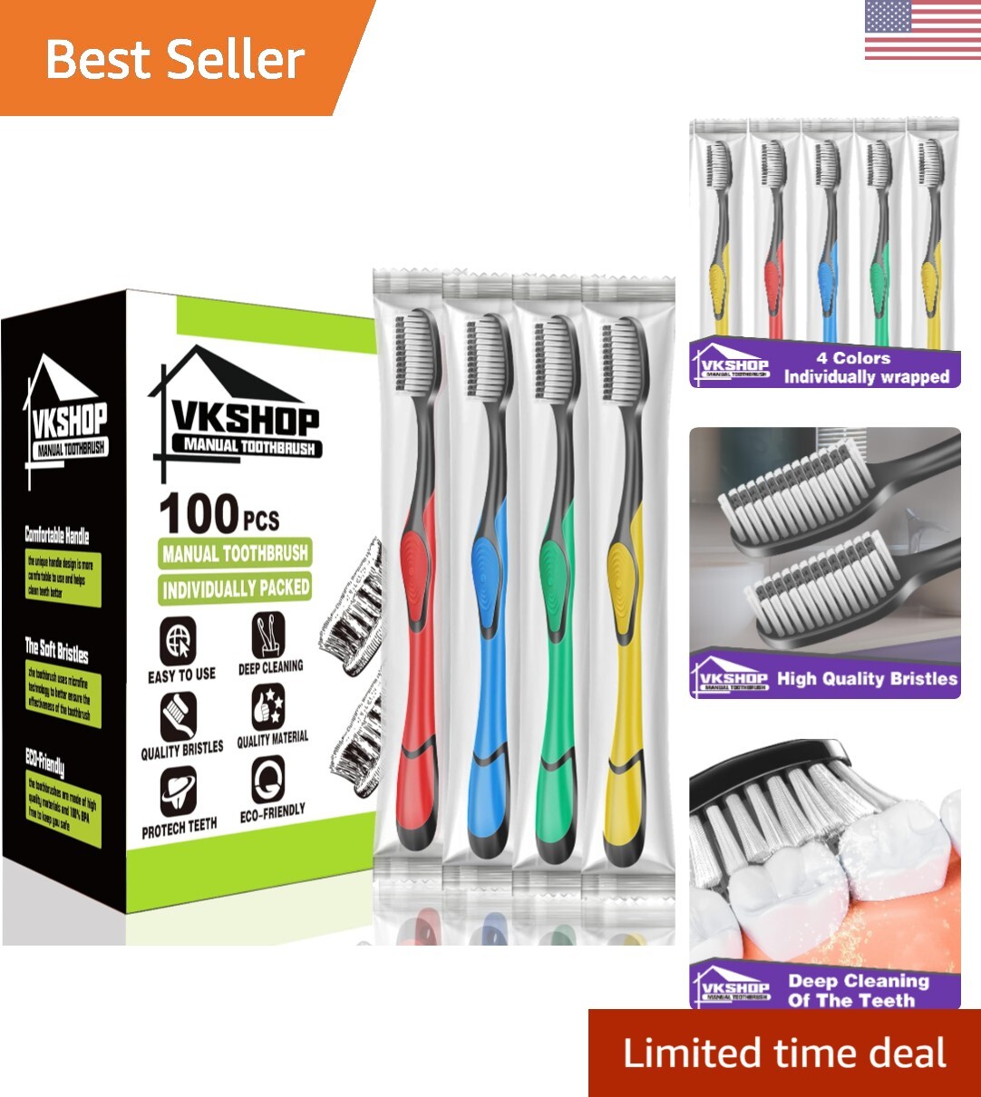 - 100 Bulk Set - Individually Wrapped - 4 Colors