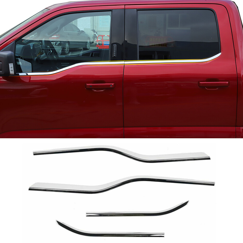Chrome ABS Window Sill Trim Decor Strips for Ford F150 2021-2023 4pc Set