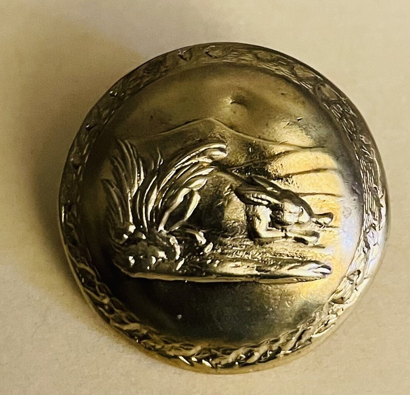Extra Rare Antique RABBIT Sporting Brass button, ca. 1880s/1890s Backmarked