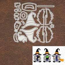 Halloween Gnomes Trio Cutting & Embossing Dies – Cat Broom Cauldron Hats +