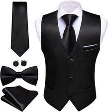 Men's Slim Fit Formal Vest Set with Tie Bowtie Pocket Square Cufflinks