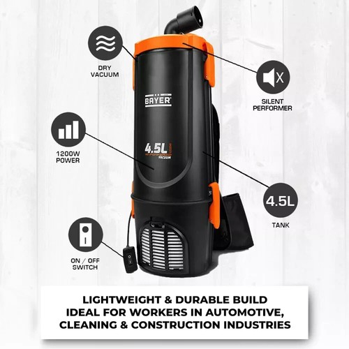 Bayer Tank Dry Backpack Vacuum 4.5L Hi-Powered Lightweight Vacuum Industrial NEW - Picture 5 of 10