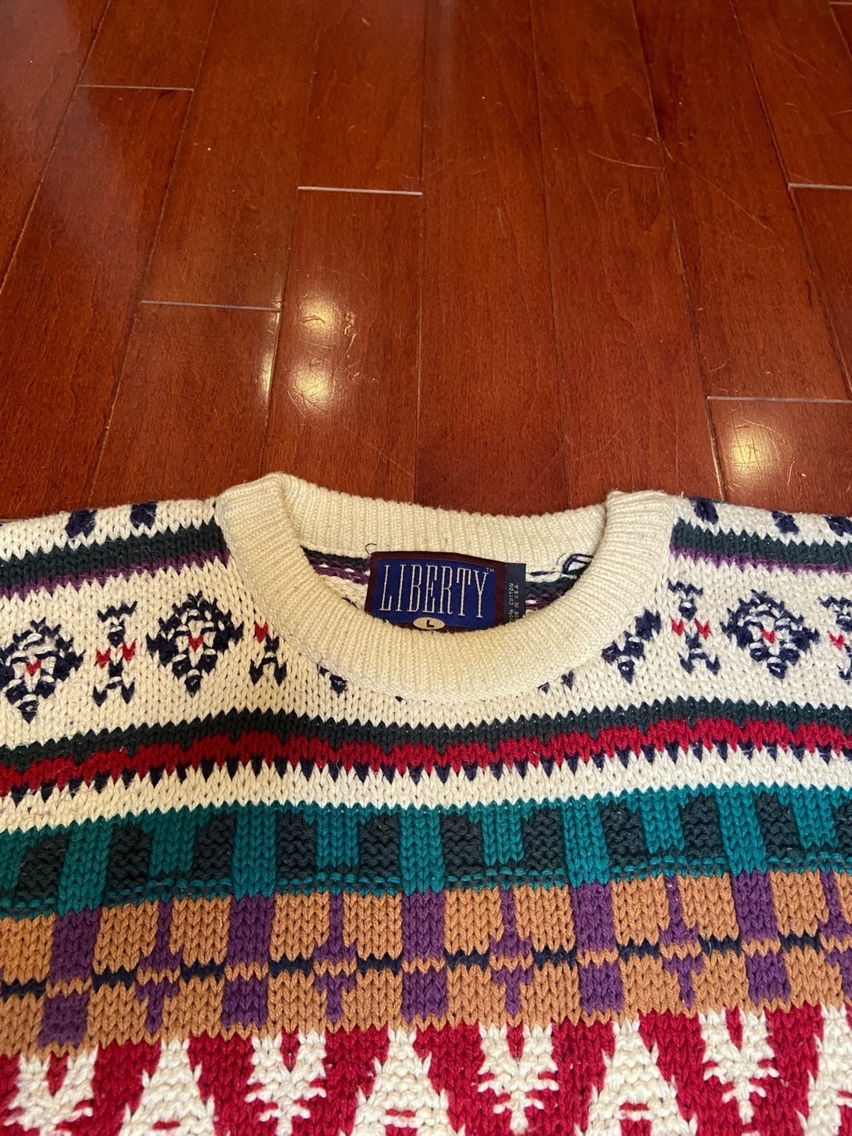 Vintage Multi Patterned Knitted Jumper Sweater 80… - image 2