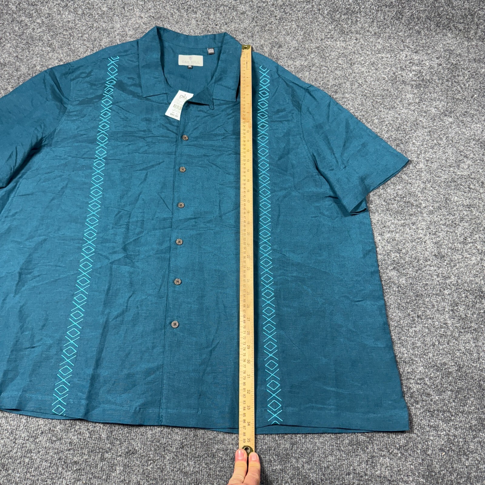 Oak Hill Shirt Mens 3XL Blue Embroidered Linen Blend Button Down Short Sleeve