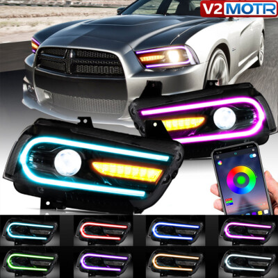 VLAND RGB Dual Beam Headlights Projector For Dodge Charger 2011-14 DRL Front Set