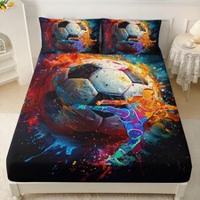 Boys Soccer Fitted Sheet Set Twin Size,3D Oil Painting Football Bed Sheet Set...