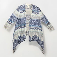 Chicos Cardigan Size 2 (L) Blue 3/4 Sleeve Lightweight Knit Southwestern