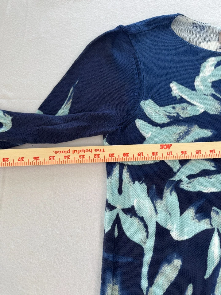 Suéter Chico's Talla 3 Mujer XL Azul Blanco Aqua Floral Mezcla Algodón Manga Larga Foto 4 de 4