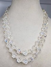 Vintage Aurora Borealis Double Stranded Graduated Beaded Necklace 16.5"