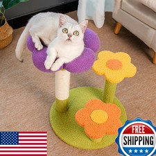 Flower Cat Tree Scratching Post Kitten Tower 18" - Jute, Wood, Teddy Velvet