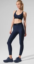 ALO AIRLIFT NAVY HIGH WAIST 7/8 LEGGINGS (MEDIUM) & NAVY AIRLIFT LINE UP BRA (LA