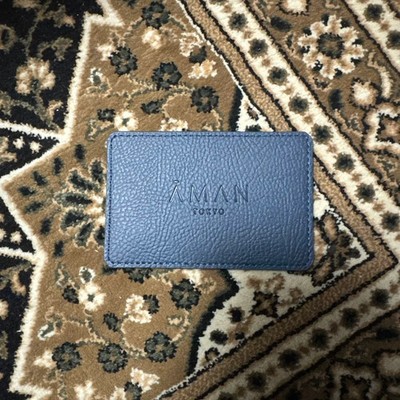 AMAN TOKYO Leather Card Case Navy Business Card Holder w/Card