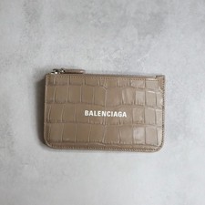 BALENCIAGA Cash Large Long Coin Card Holder Beige Crocodile Embossed Leather