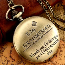 "To My Groomsmen" Engraved Pocket Watch Black Quartz Pocket Watch Pendant Gift
