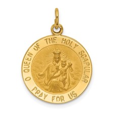 14k Yellow Gold Satin Solid Queen Of The Holy Scapular Medal Pendant 2.63 g
