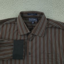 Paul Fredrick Dress Shirt Mens 17.5 Brown Stripe Trim Fit 100 Cotton