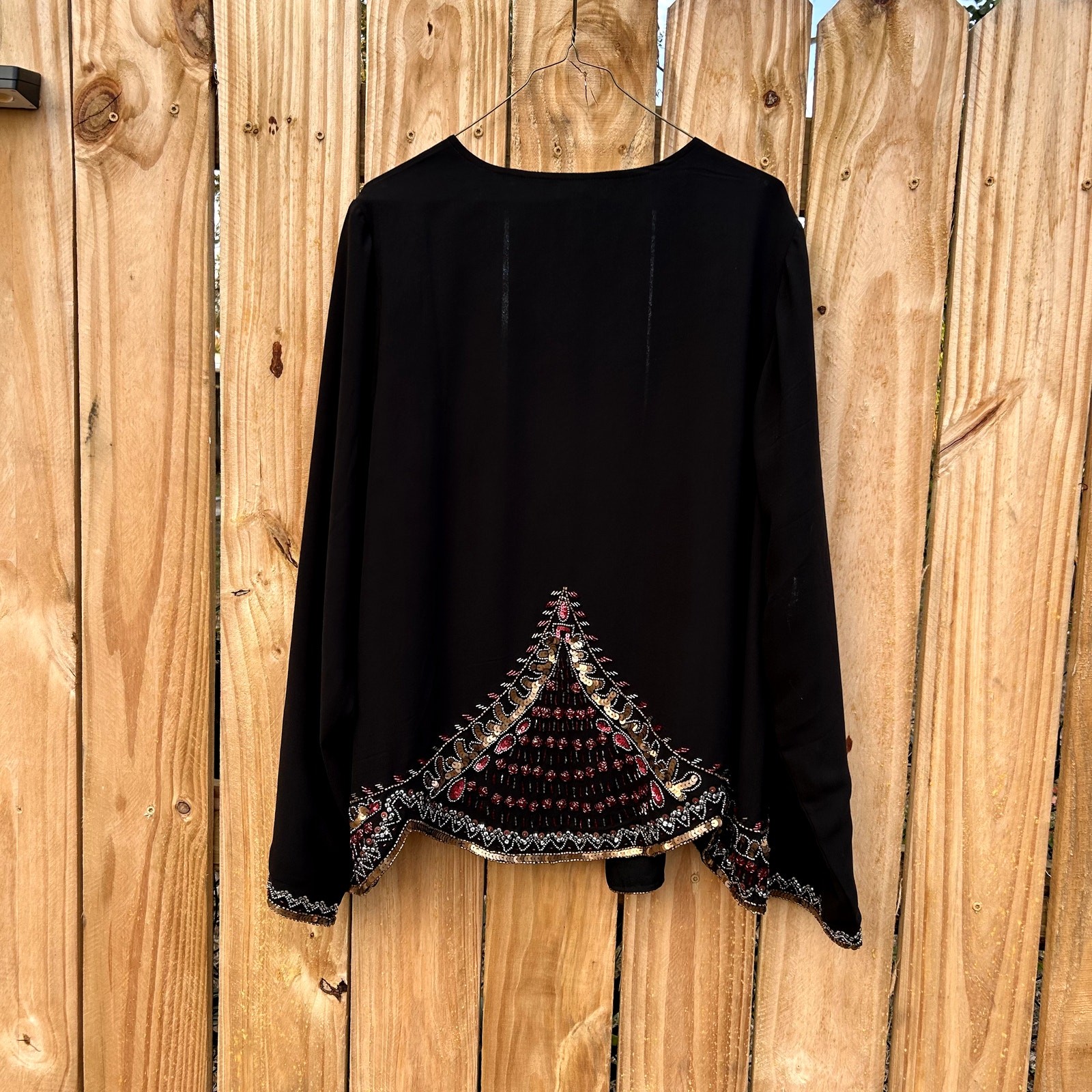 Beaded Evening Jacket Black Sequined Pattern Open… - image 5