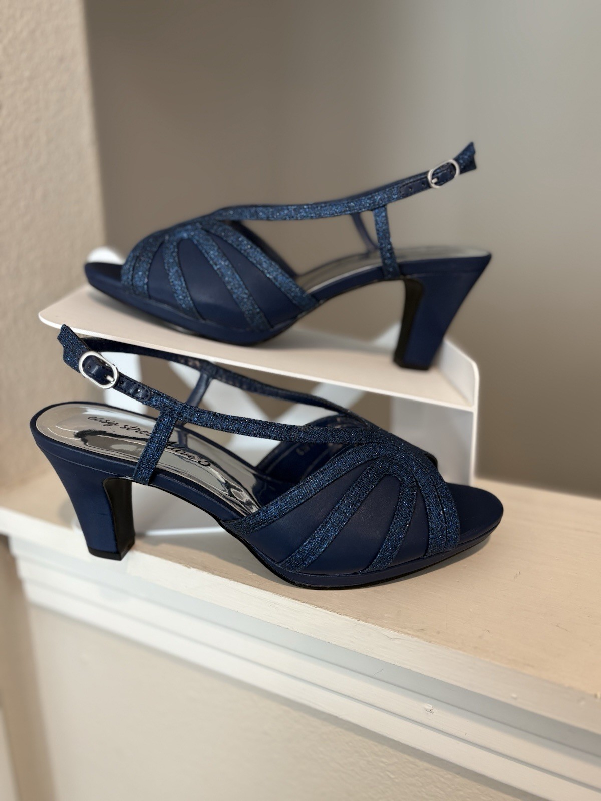 Easy Street Women's Starlight Pump Evening Heels Navy Size 8 Wide  $70 Retail