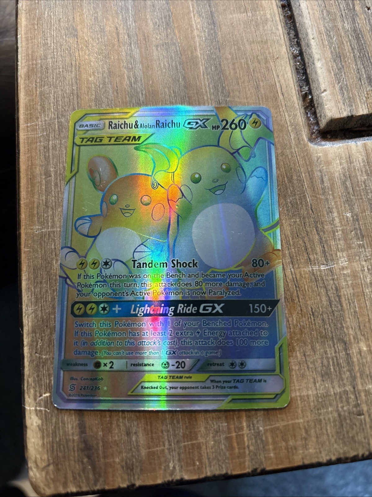 Raichu & Alolan Raichu GX 241/236- Pokemon Unified Minds TCG Secret Rare