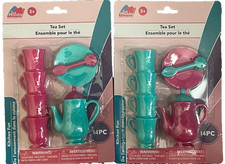 2 Toys Party Kids Pretend Play Plastic Tea Set 14 Piece pink/green