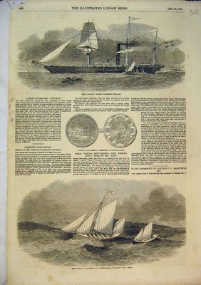Alter antiker Druck 1851 Jylland Dänischer Dampfer Erris Fischerboote Erreter 19.