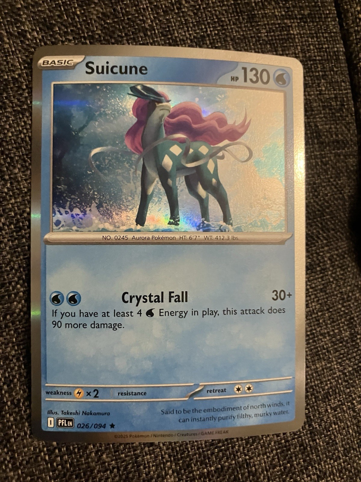 Suicune 026/094 Me02: Phantasmal Flames Holo Nm
