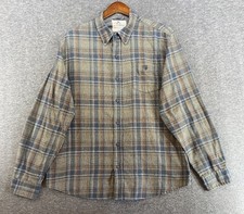 Weatherproof Vintage Shirt Mens XL Brown Blue Orange Plaid Flannel Long Sleeve